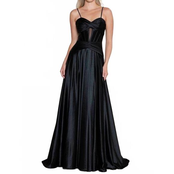 NEW BABYFOX stunning moment sweetheart twist a-line gown in black